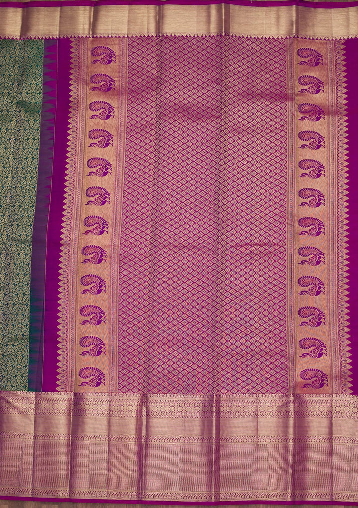 Rama Green Silk Jaal Saree With Matching Blouse Piece