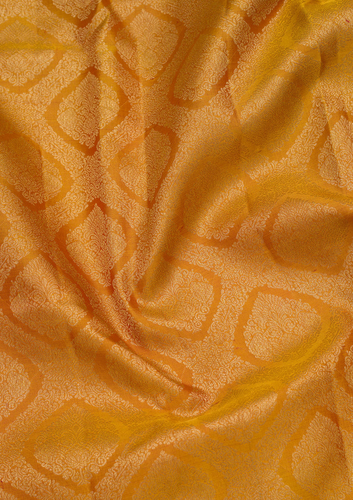 Mustard Yellow Silk Jaal Saree With Matching Blouse Piece