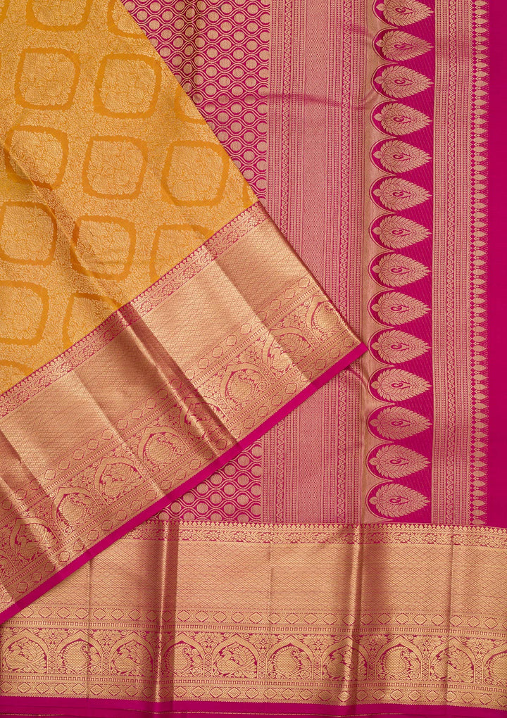Mustard Yellow Silk Jaal Saree With Matching Blouse Piece