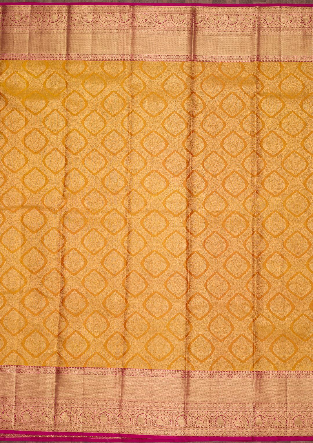 Mustard Yellow Silk Jaal Saree With Matching Blouse Piece
