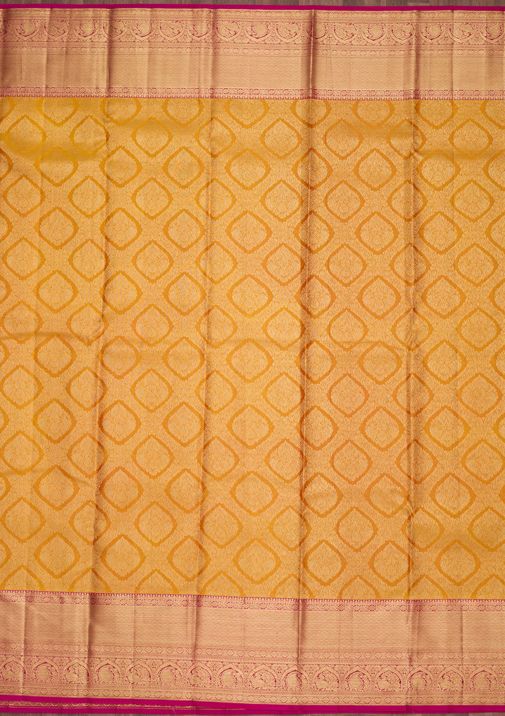 Mustard Yellow Silk Jaal Saree With Matching Blouse Piece