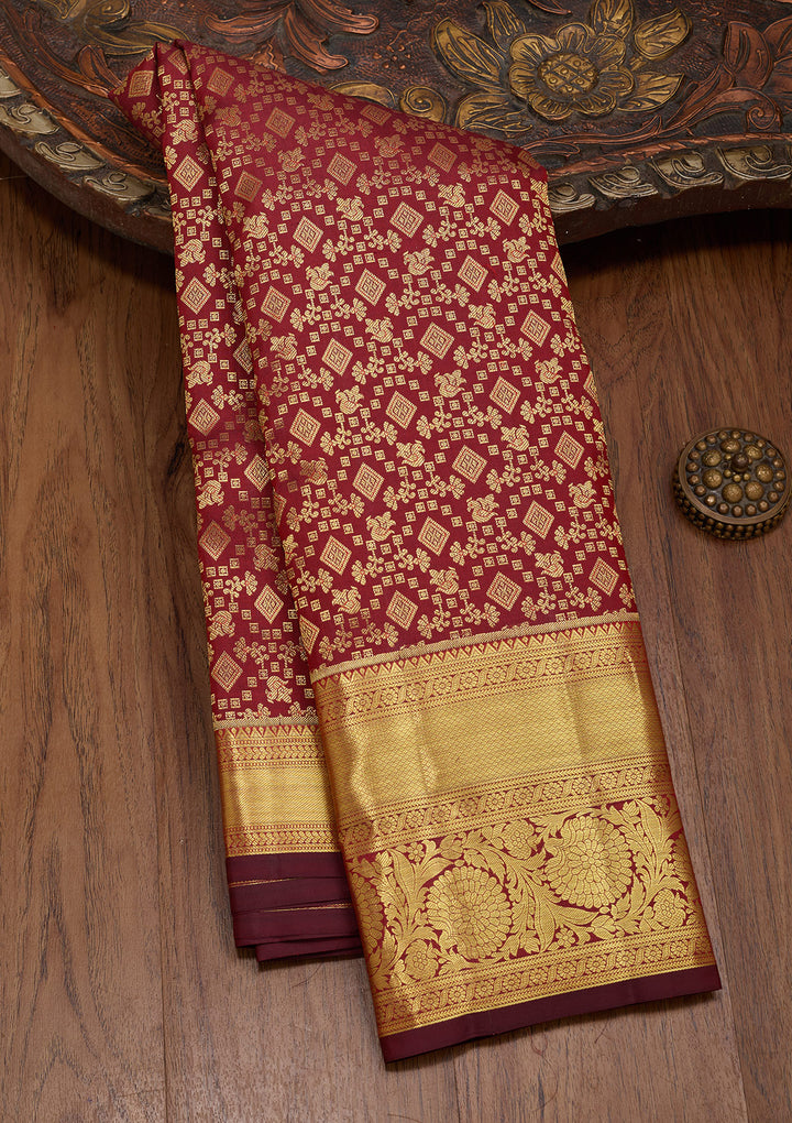 Brown Silk Jaal Zariwork Saree With Matching Blouse Piece