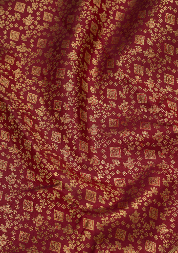 Brown Silk Jaal Zariwork Saree With Matching Blouse Piece
