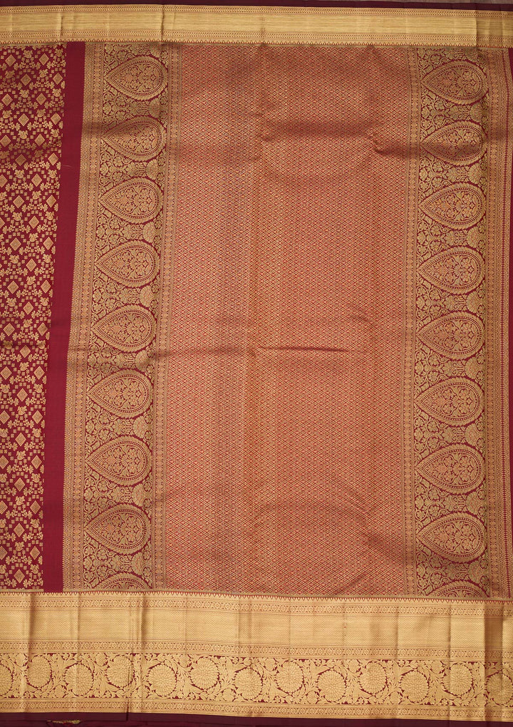 Brown Silk Jaal Zariwork Saree With Matching Blouse Piece