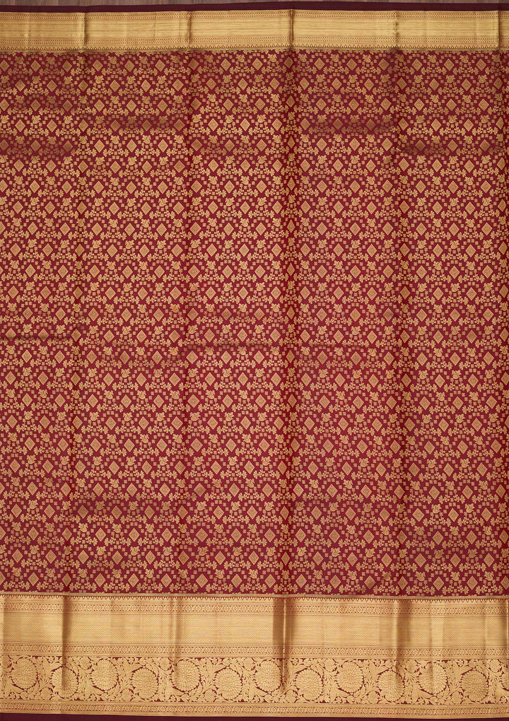 Brown Silk Jaal Zariwork Saree With Matching Blouse Piece