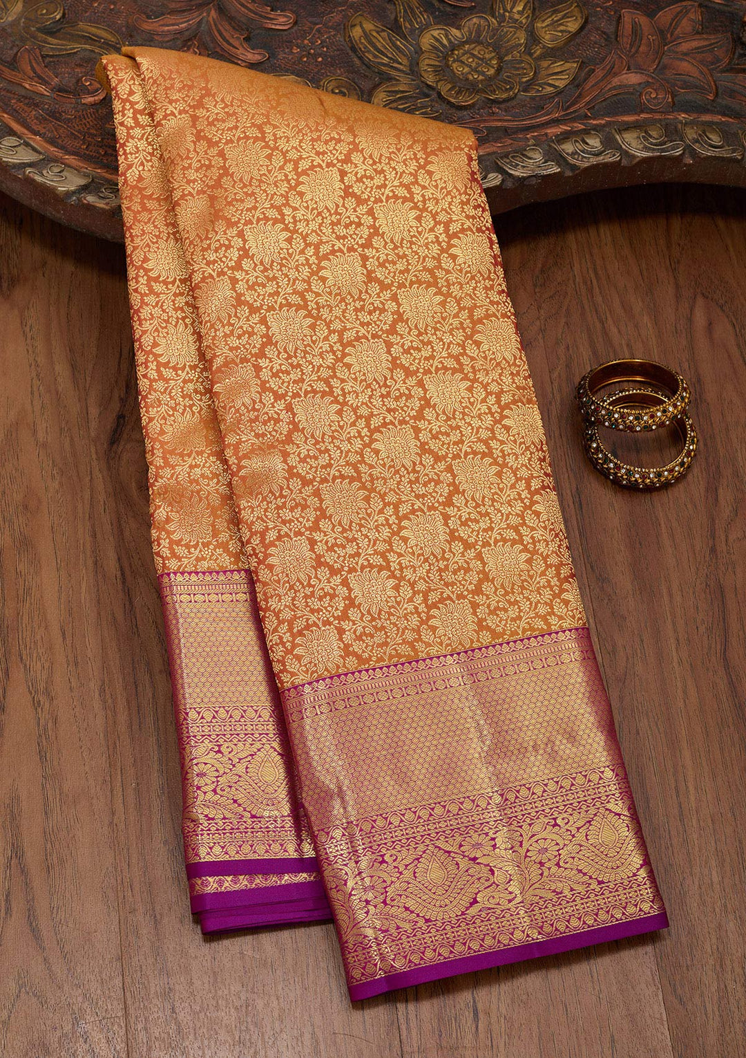 Mustard Yellow Silk Jaal Saree With Matching Blouse Piece