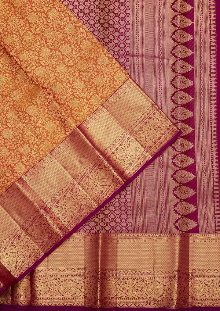 Mustard Yellow Silk Jaal Saree With Matching Blouse Piece