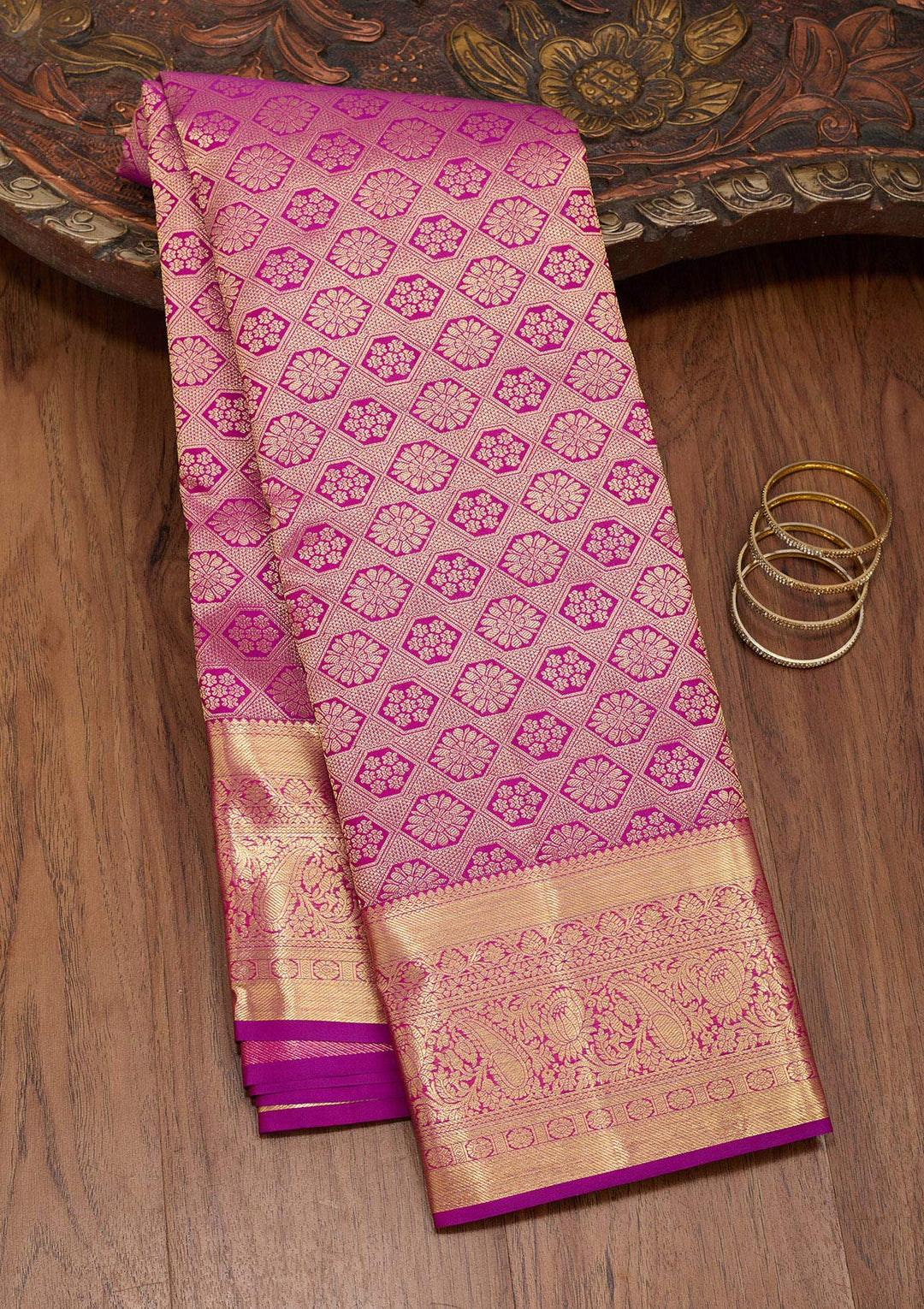 Purple Silk Jaal Zariwork Saree With Matching Blouse Piece