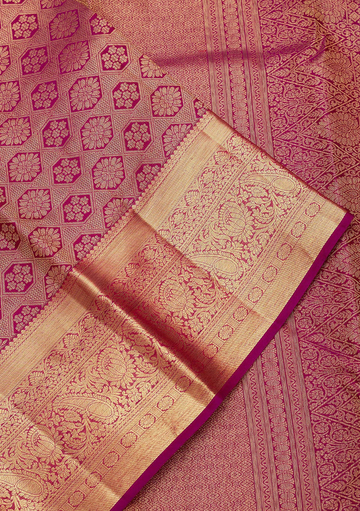 Purple Silk Jaal Zariwork Saree With Matching Blouse Piece