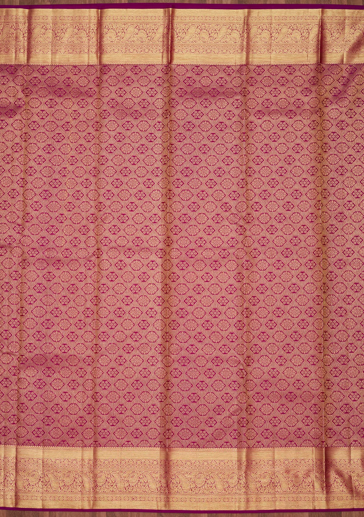 Purple Silk Jaal Zariwork Saree With Matching Blouse Piece