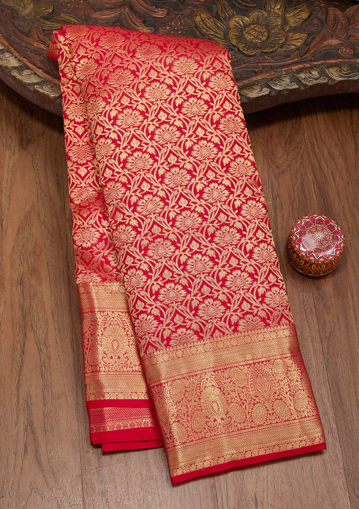 Red Silk Jaal Zariwork Saree With Matching Blouse Piece