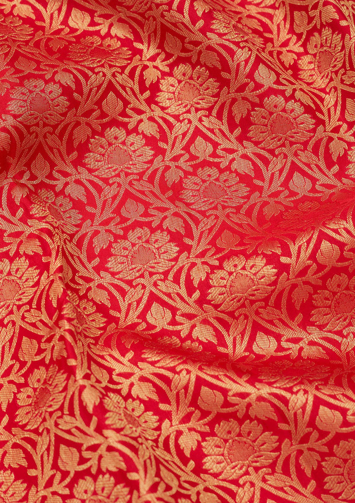 Red Silk Jaal Zariwork Saree With Matching Blouse Piece