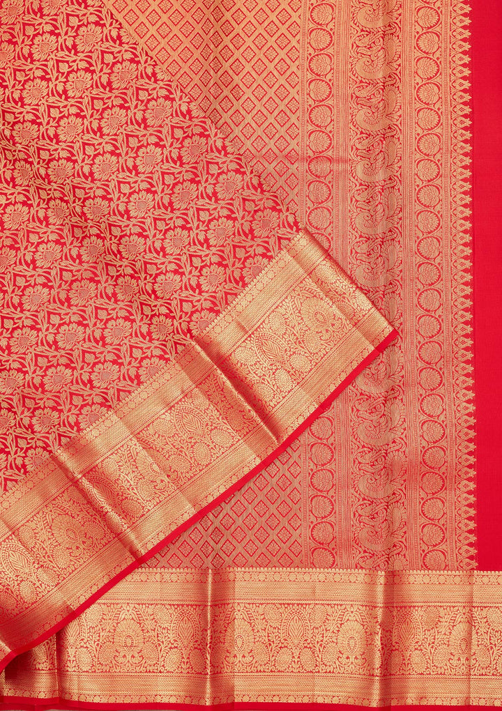 Red Silk Jaal Zariwork Saree With Matching Blouse Piece