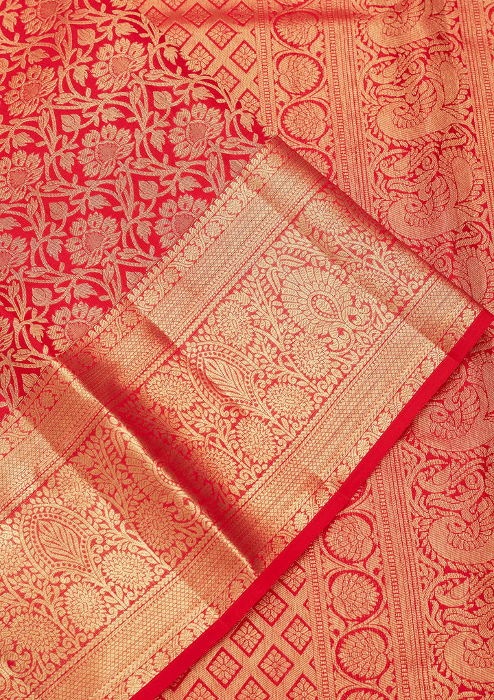 Red Silk Jaal Zariwork Saree With Matching Blouse Piece
