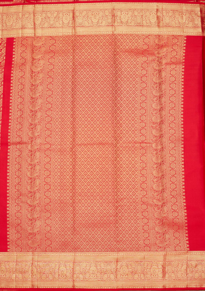 Red Silk Jaal Zariwork Saree With Matching Blouse Piece