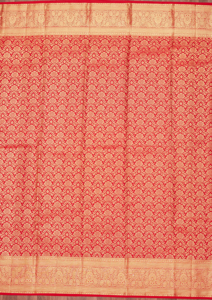Red Silk Jaal Zariwork Saree With Matching Blouse Piece