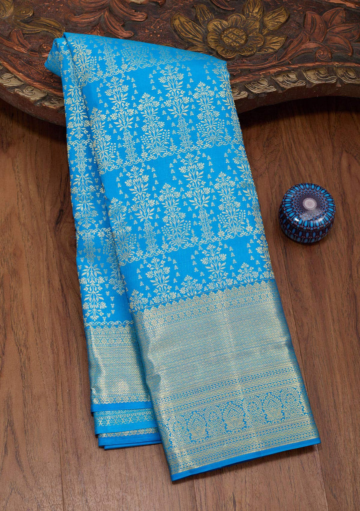 Royal Blue Silk Jaal Zariwork Saree With Matching Blouse Piece