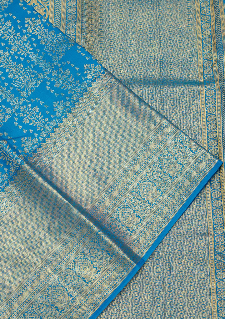 Royal Blue Silk Jaal Zariwork Saree With Matching Blouse Piece