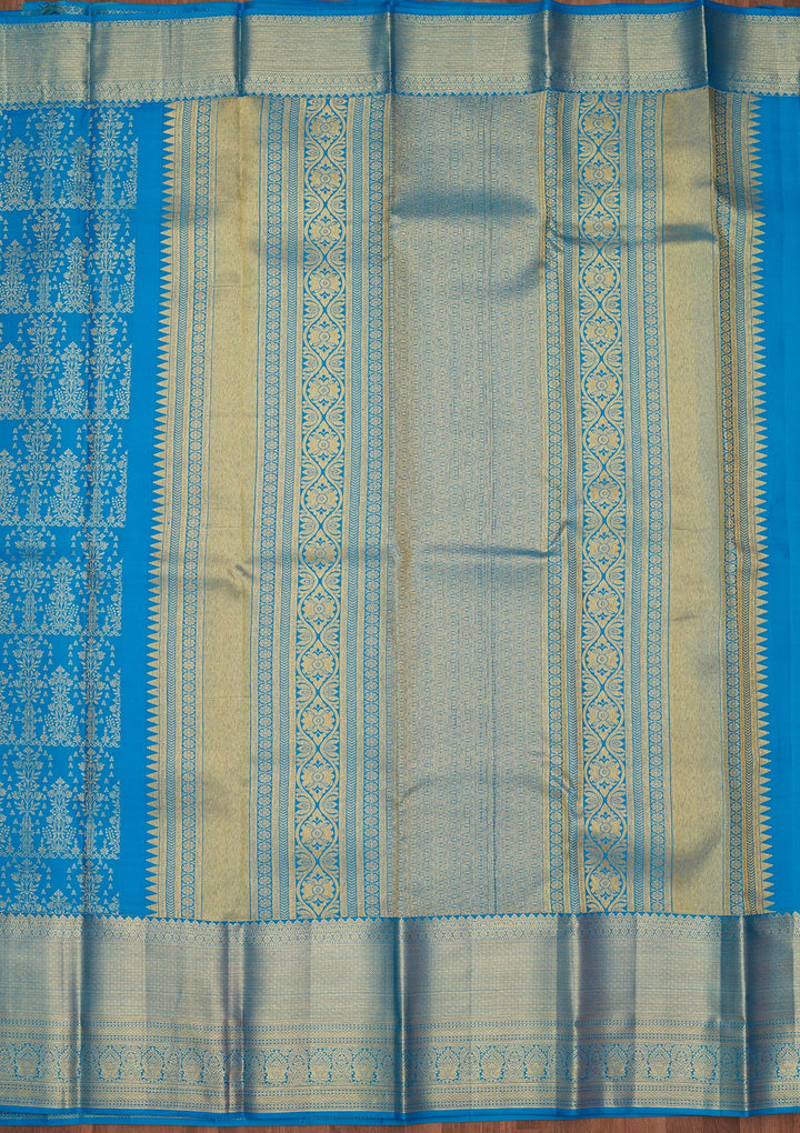 Royal Blue Silk Jaal Zariwork Saree With Matching Blouse Piece