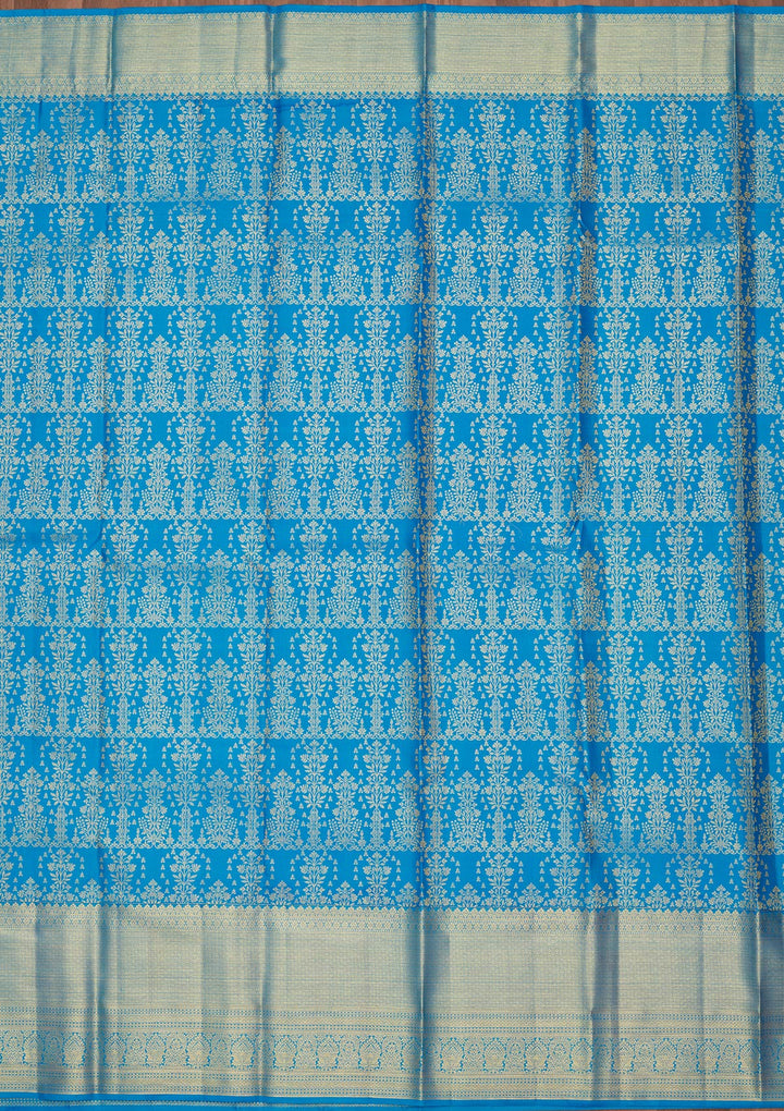 Royal Blue Silk Jaal Zariwork Saree With Matching Blouse Piece