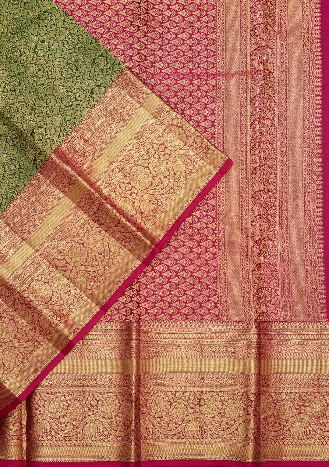 Bottle Green Silk Jaal Zariwork Saree With Matching Blouse Piece