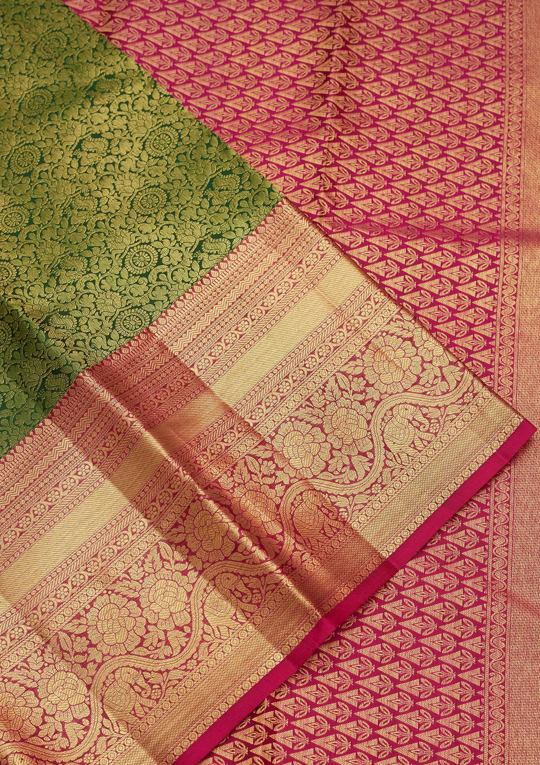 Bottle Green Silk Jaal Zariwork Saree With Matching Blouse Piece