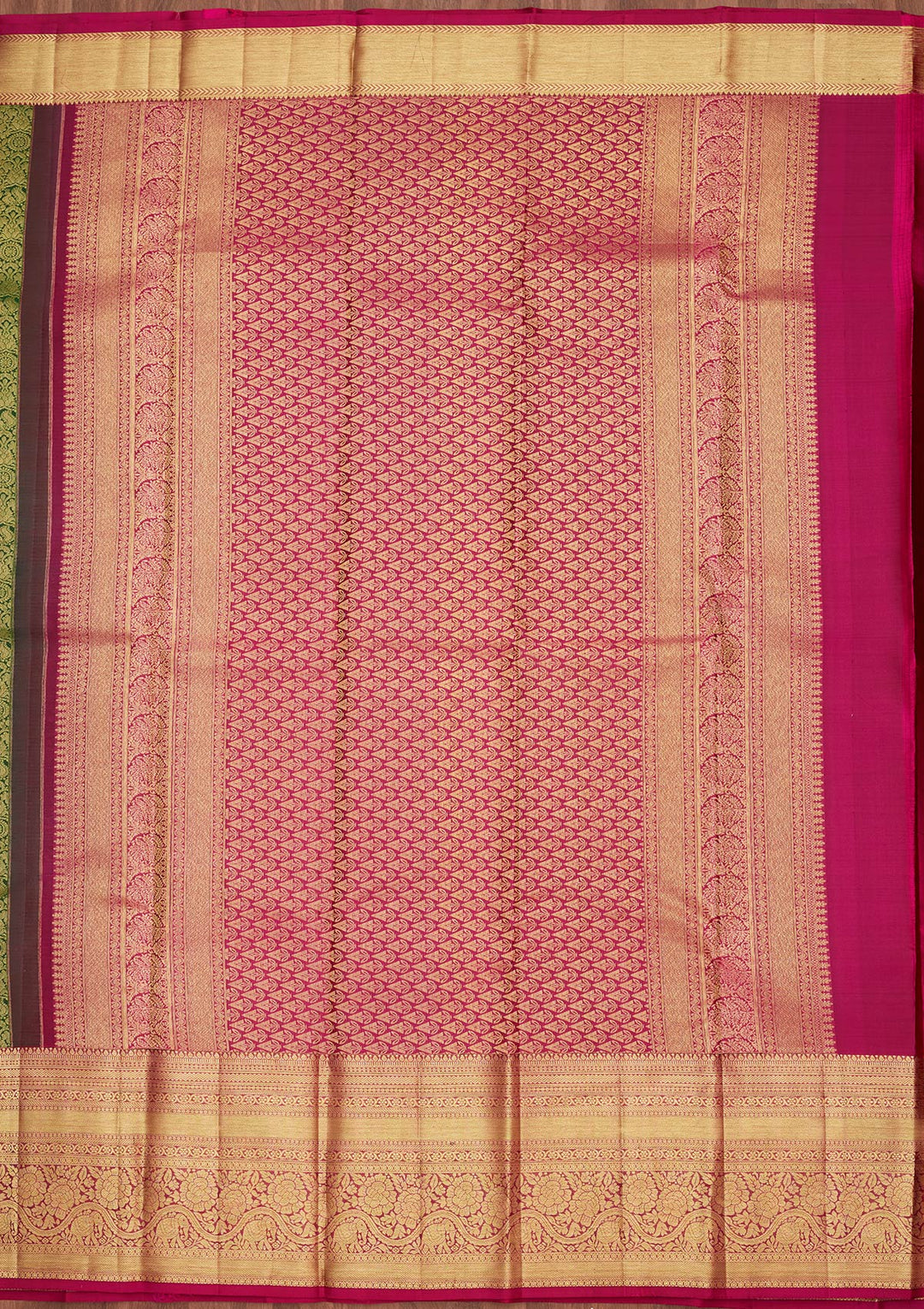 Bottle Green Silk Jaal Zariwork Saree With Matching Blouse Piece