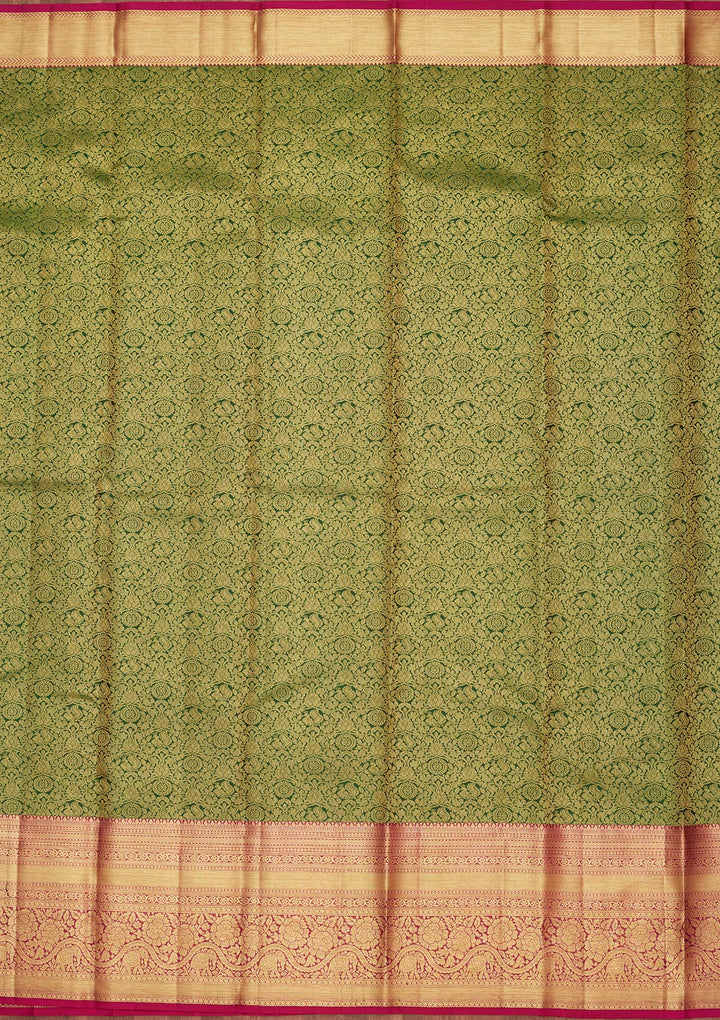 Bottle Green Silk Jaal Zariwork Saree With Matching Blouse Piece