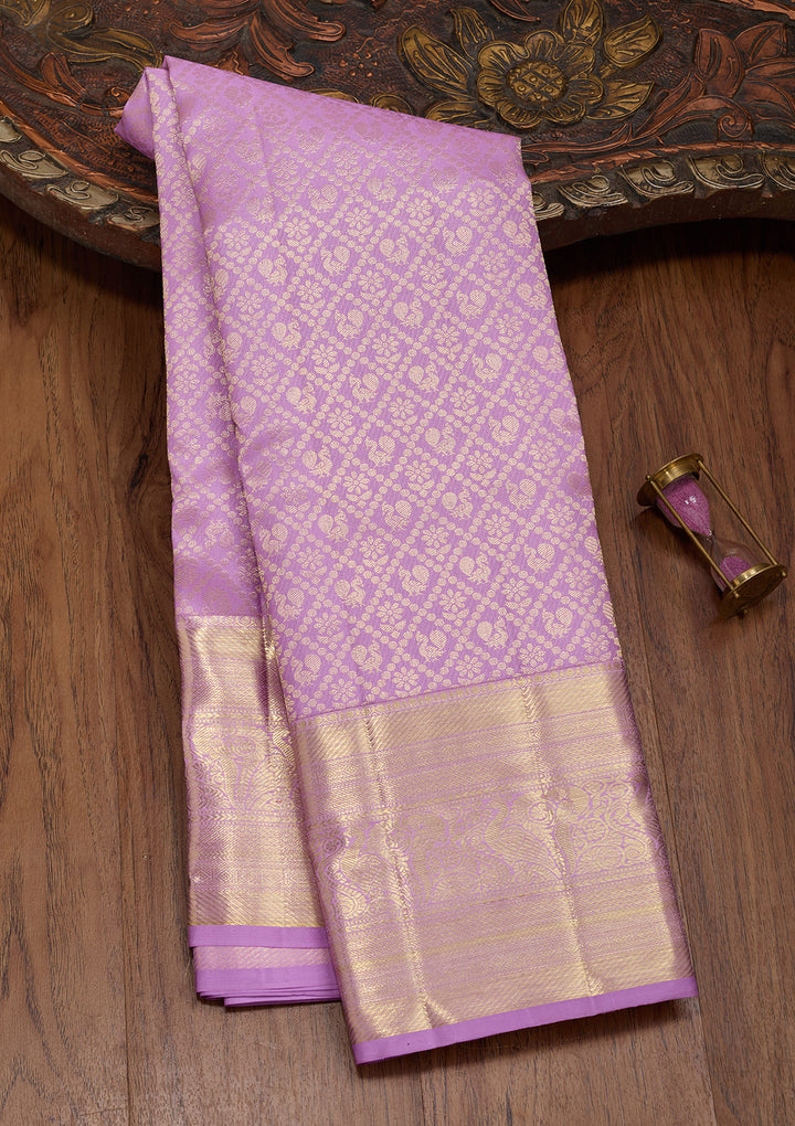 Lavender Silk Jaal Saree With Matching Blouse Piece