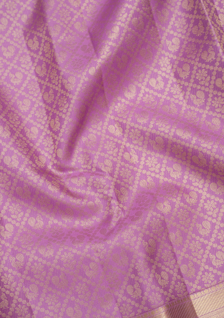 Lavender Silk Jaal Saree With Matching Blouse Piece