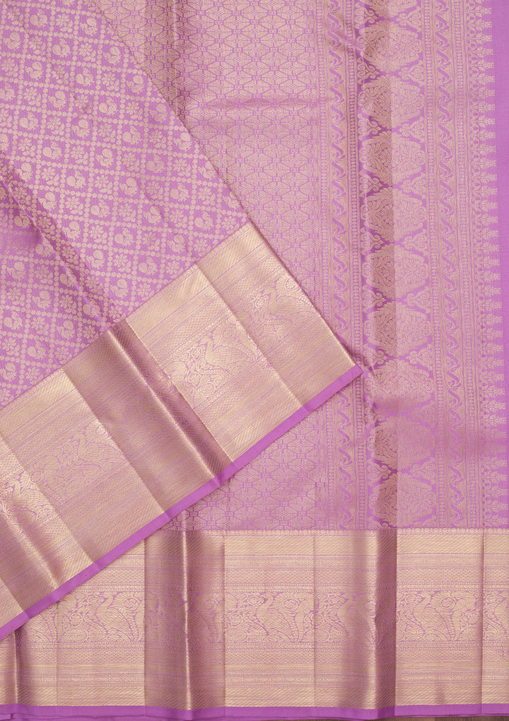 Lavender Silk Jaal Saree With Matching Blouse Piece