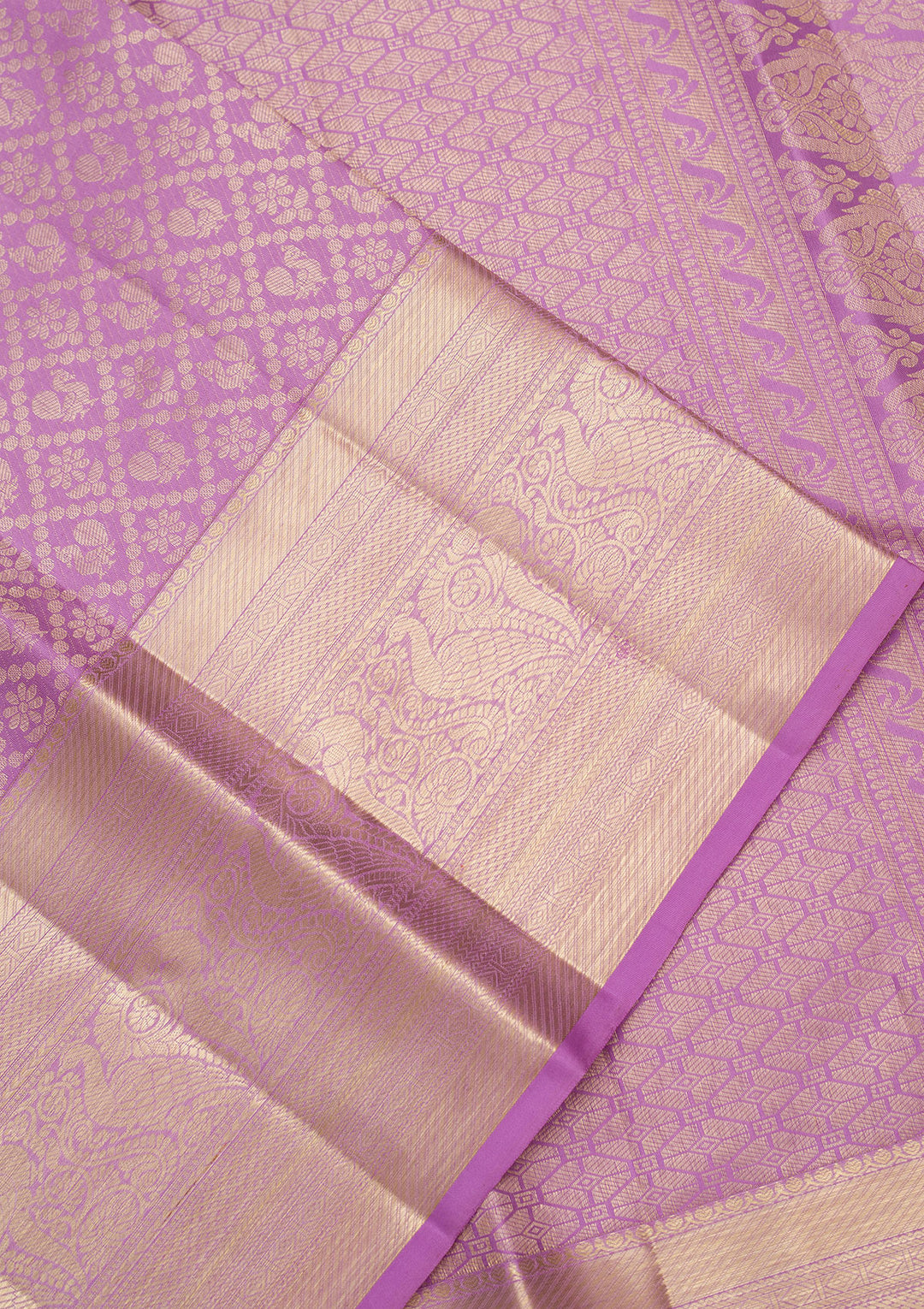 Lavender Silk Jaal Saree With Matching Blouse Piece