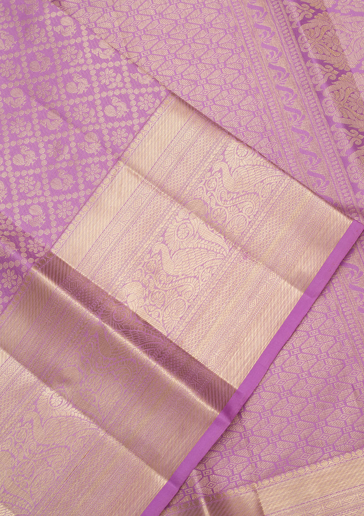 Lavender Silk Jaal Saree With Matching Blouse Piece