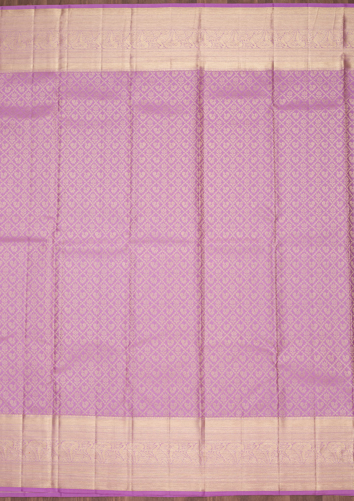 Lavender Silk Jaal Saree With Matching Blouse Piece