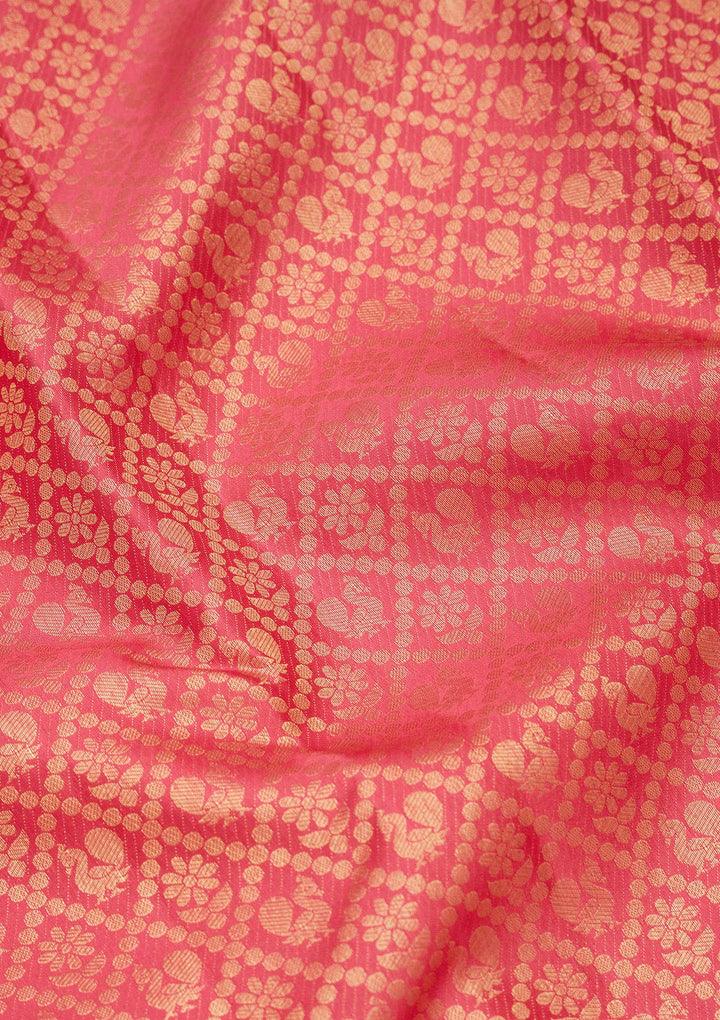 Rani Pink Silk Jaal Zariwork Saree With Matching Blouse Piece