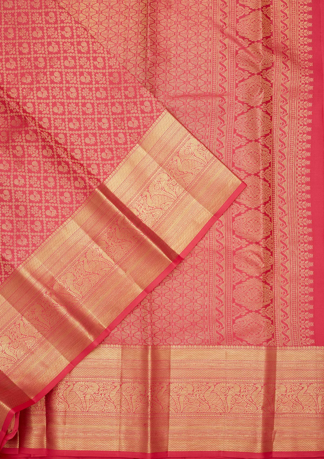 Rani Pink Silk Jaal Zariwork Saree With Matching Blouse Piece