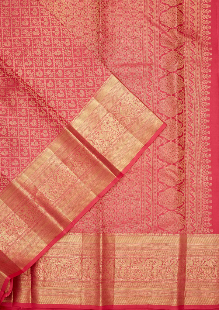 Rani Pink Silk Jaal Zariwork Saree With Matching Blouse Piece