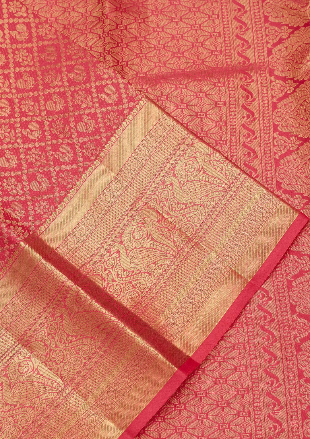 Rani Pink Silk Jaal Zariwork Saree With Matching Blouse Piece