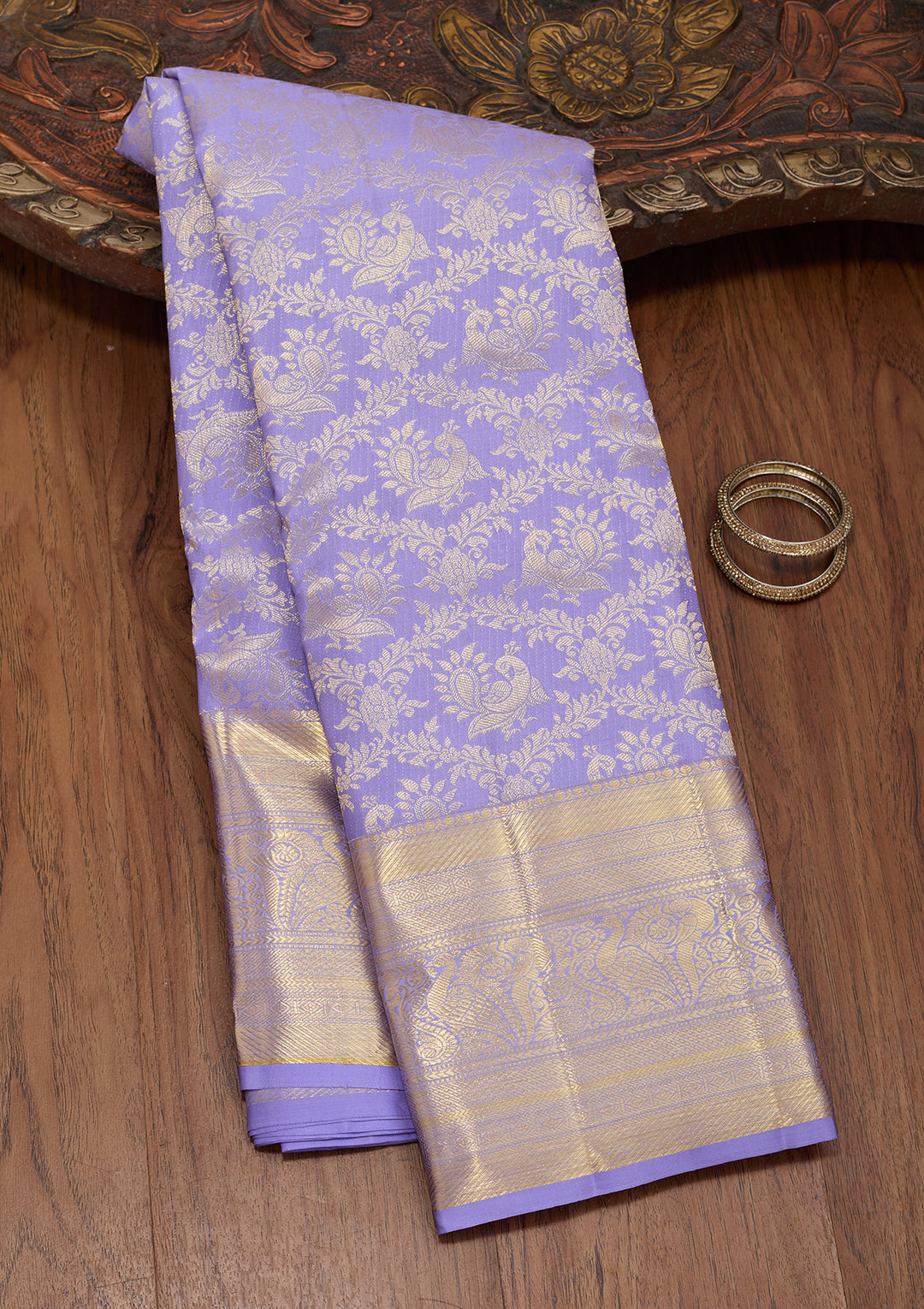 Lavender Silk Jaal Saree With Matching Blouse Piece