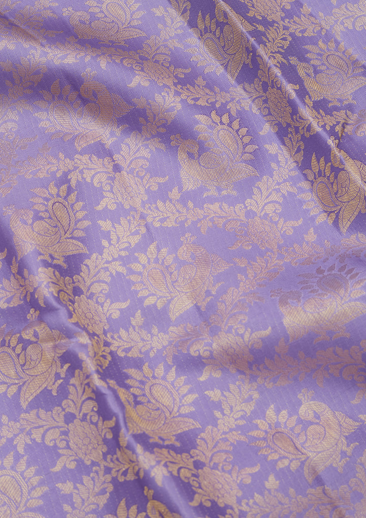 Lavender Silk Jaal Saree With Matching Blouse Piece