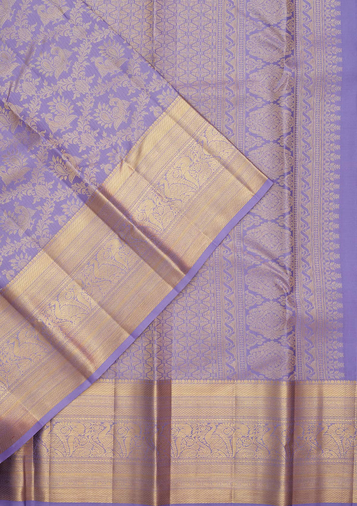 Lavender Silk Jaal Saree With Matching Blouse Piece