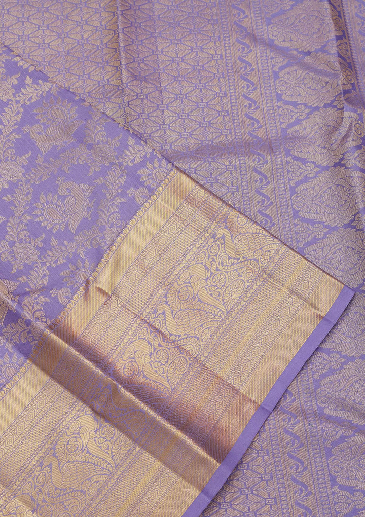 Lavender Silk Jaal Saree With Matching Blouse Piece