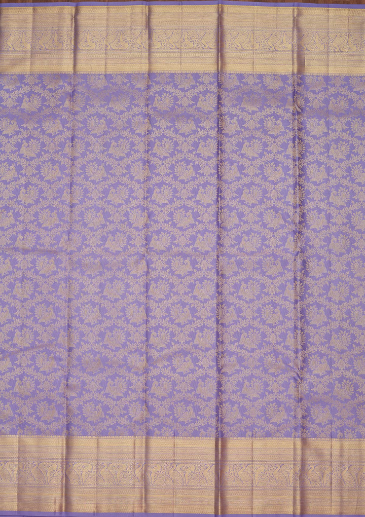 Lavender Silk Jaal Saree With Matching Blouse Piece