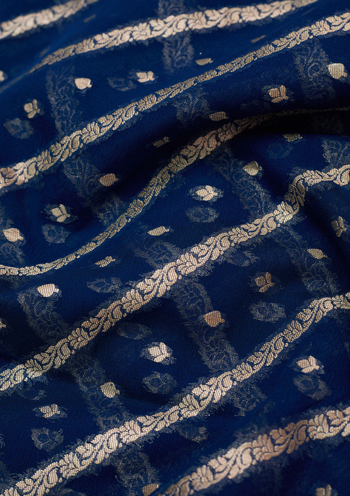 Blue Zariwork Georgette Silk_Saree