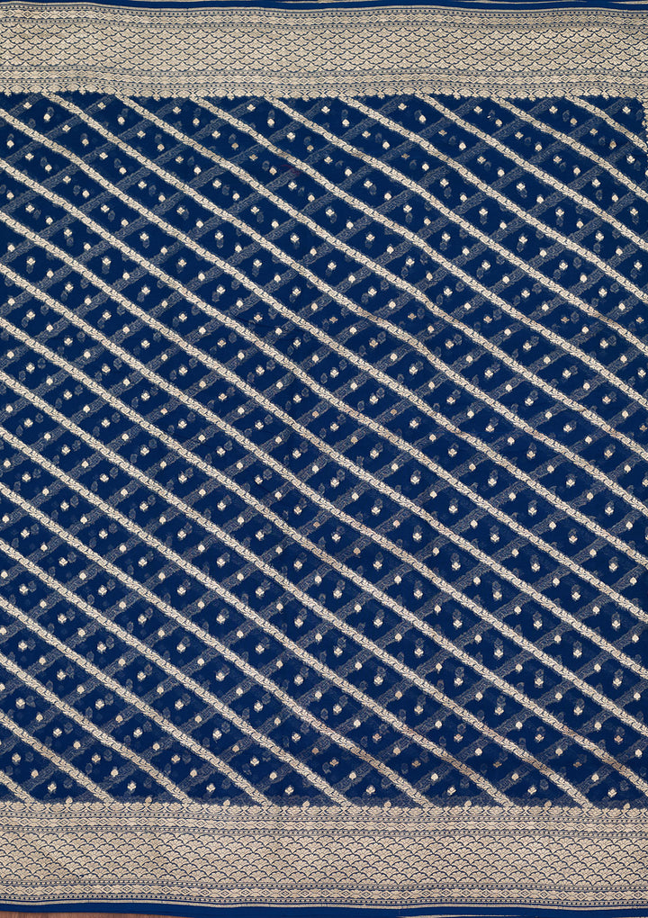 Blue Zariwork Georgette Silk_Saree