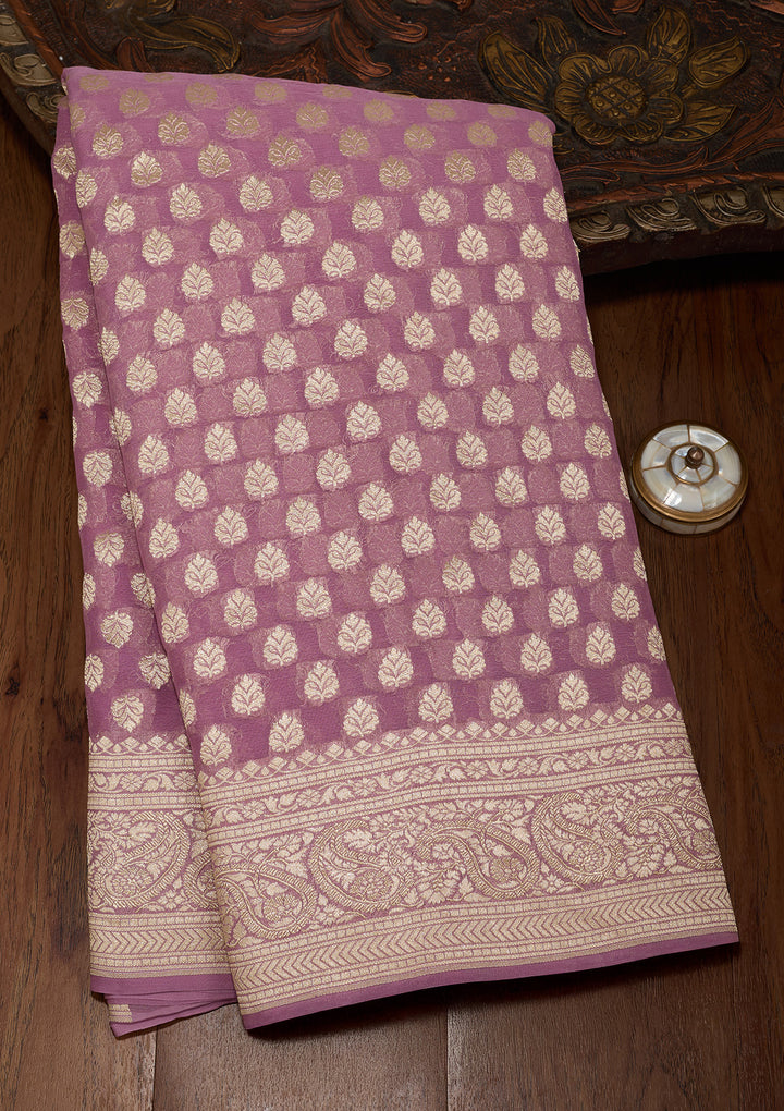 Lavender Georgette Buti Zariwork Saree With Matching Blouse Piece
