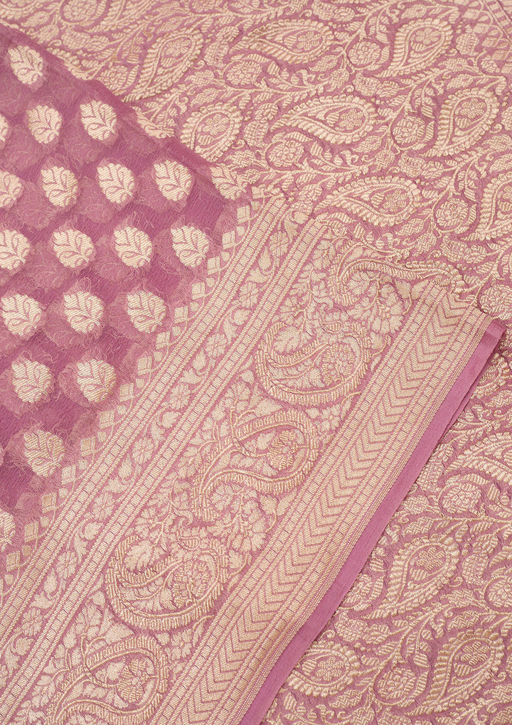 Lavender Georgette Buti Zariwork Saree With Matching Blouse Piece
