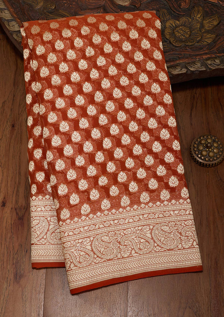 Rust Zariwork Georgette Silk_Saree