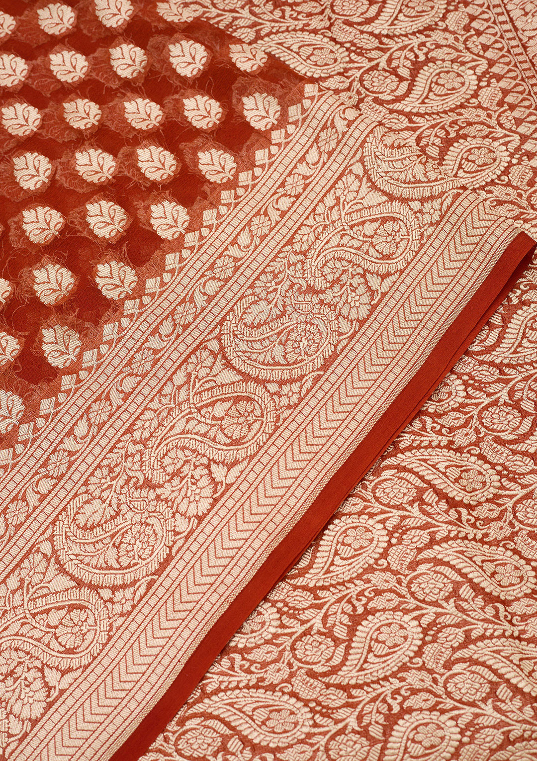 Rust Zariwork Georgette Silk_Saree