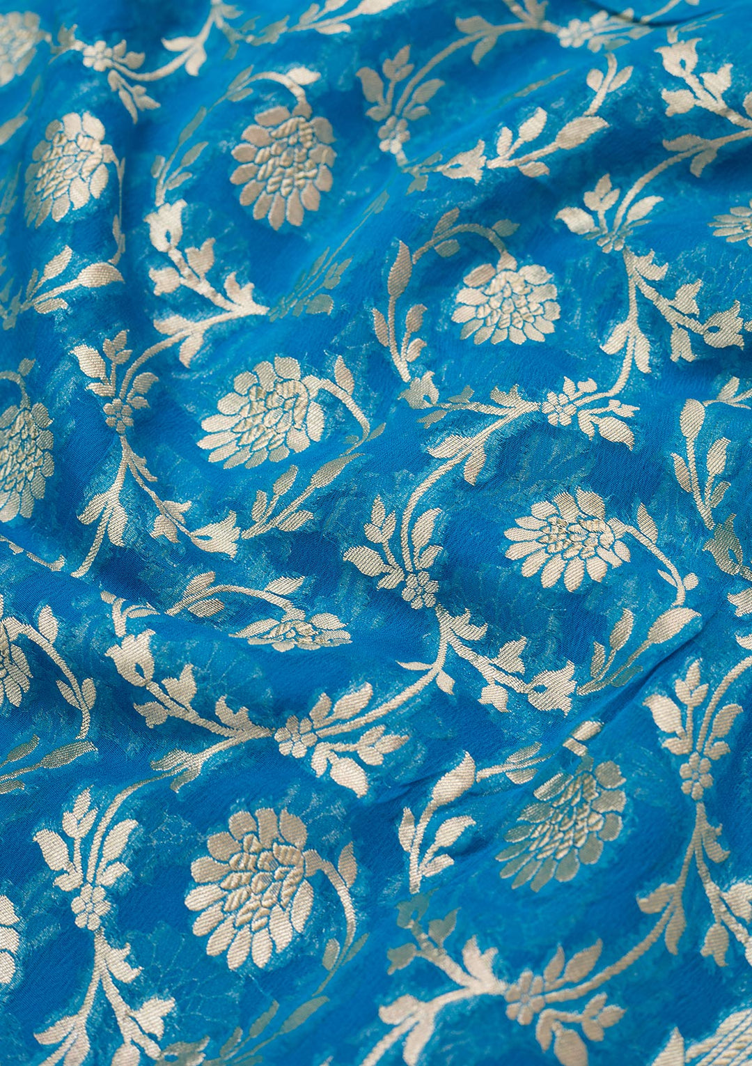 Blue Georgette Jaal Zariwork Saree With Matching Blouse Piece
